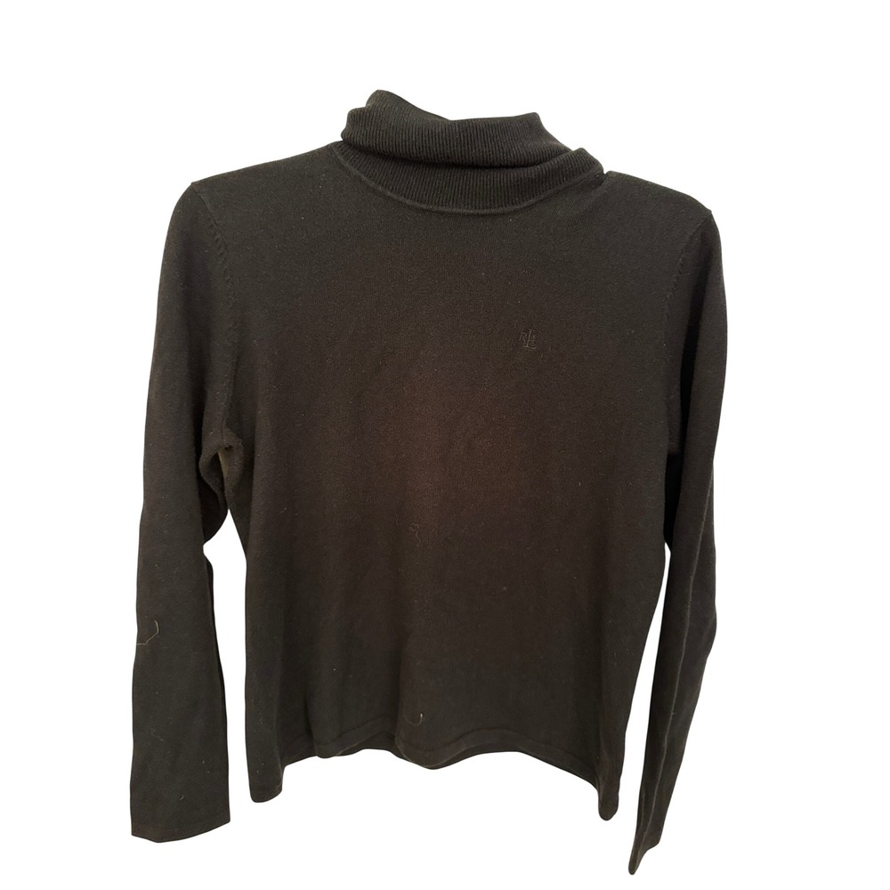 Lauren Ralph Lauren Black Turtleneck Sweater P. medium RL Logo Knit Merino wool